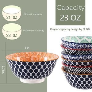 23 Ounces Colorful Cereal Bowls for Kitchen, Bowls Set ,Set of 6